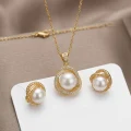 14K Gold Plated Petal Pearl & Rhinestone 3-Piece Jewelry Set 8