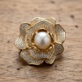 Elegant Gold Rose Pearl Brooch with Sparkling Rhinestones for Women 2