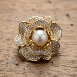 Elegant Gold Rose Pearl Brooch with Sparkling Rhinestones for Women thumbnail 2