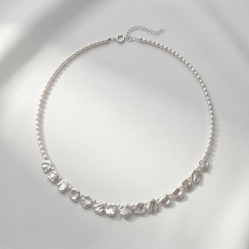 Silver Baroque Seed Pearl Necklace, 8.65mm-4.10mm, 18in+2.5in - Main Image