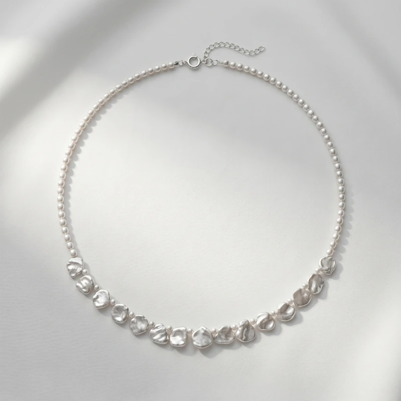 Silver Baroque Seed Pearl Necklace, 8.65mm-4.10mm, 18in+2.5in - Main Image