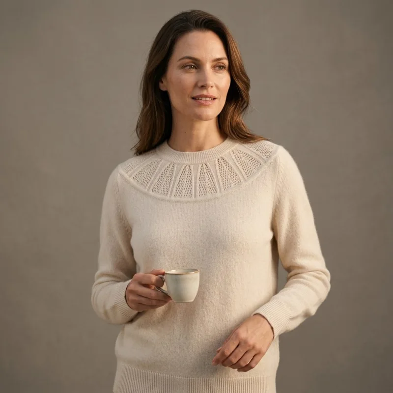 Women's 100% Pure Cashmere Cut-out Crewneck Sweater - Main Image