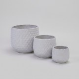 Handmade White Textured Ceramic Planter Set of 3, Indoor & Outdoor Pots thumbnail 1