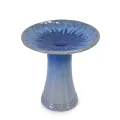 17'' Elegant Ceramic Bird Bath - Blue Ombre Floral Pedestal for Garden 2