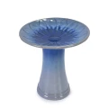 17'' Elegant Ceramic Bird Bath - Blue Ombre Floral Pedestal for Garden 2