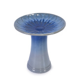 17'' Elegant Ceramic Bird Bath - Blue Ombre Floral Pedestal for Garden thumbnail 2