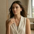 14K Gold Plated Pearl Jewelry Set - Waveform Scalloped Necklace, Ring & Earrings 2