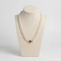 Elegant Double Strand AAA Pearl Necklace with Ruby Simulant Clasp, 18" 1