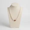 Elegant Double Strand AAA Pearl Necklace with Ruby Simulant Clasp, 18" 1