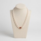 Elegant Double Strand AAA Pearl Necklace with Ruby Simulant Clasp, 18" thumbnail 1