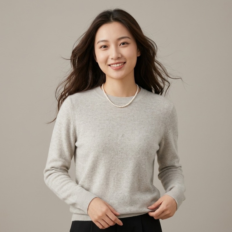 Women's 100% Pure Cashmere Crew Neck Sweater - Main Image