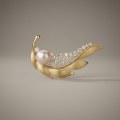 Golden Leaf with Rhinestone Pearl Brooch 10.5mm 1