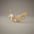 Golden Leaf with Rhinestone Pearl Brooch 10.5mm 1
