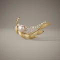 Golden Leaf with Rhinestone Pearl Brooch 10.5mm 1