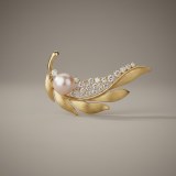 Golden Leaf with Rhinestone Pearl Brooch 10.5mm thumbnail 1