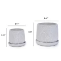 Handmade White Glossy Ceramic Planter Set of 2, 6" & 8", Leaf Design 5