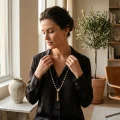 Hollow Lion Ball Tassel Button Freshwater Pearl Necklace 8.28-8.10mm, 34in, 51 Pearls, 14K Gold Plated 3
