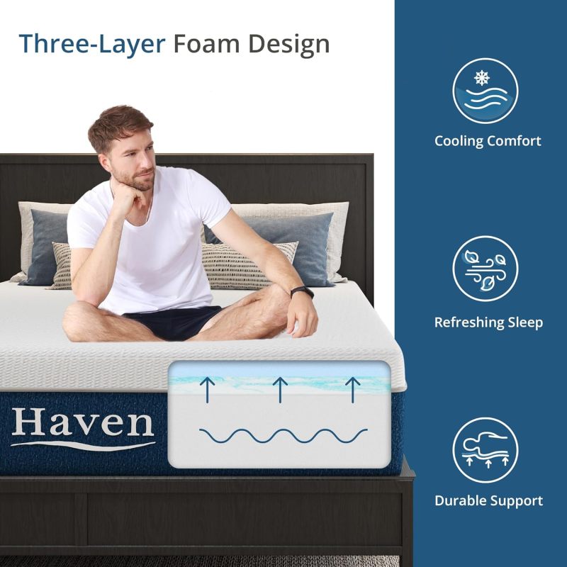 EGOHOME Haven Gel Memory Foam Mattress 12-Inch Cooling Cover & Pressure Relief - Image 7
