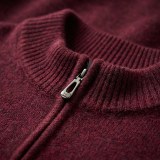 Men's 100% Pure Cashmere Half-Zip Sweater in Wine Red thumbnail 5
