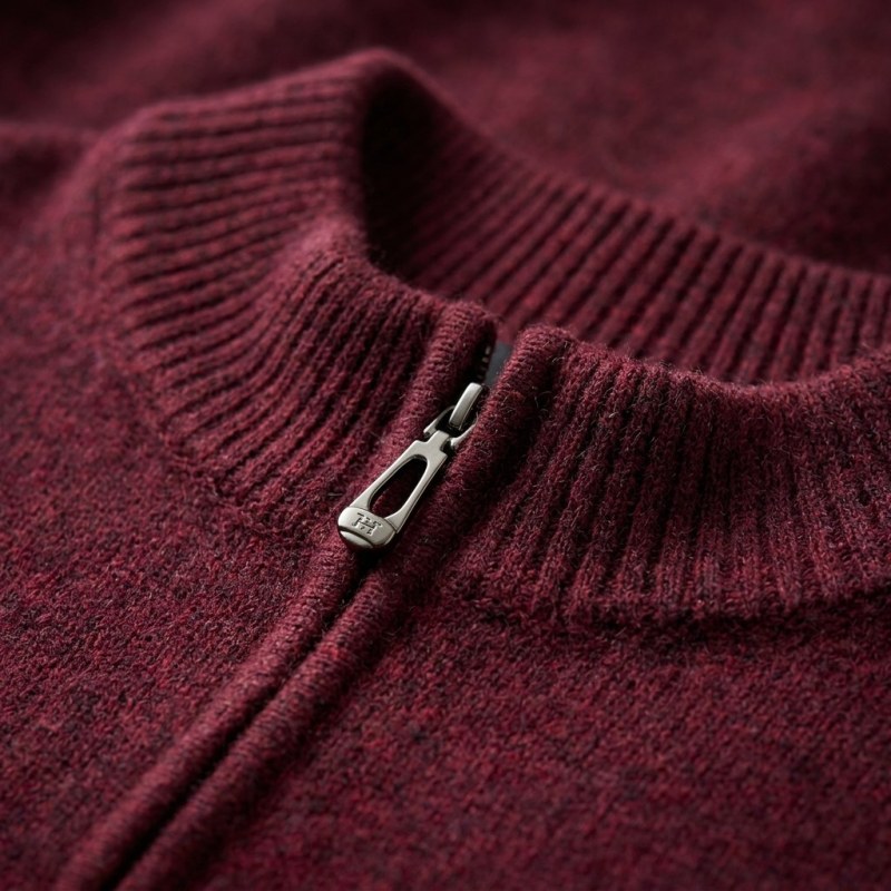 Men's 100% Pure Cashmere Half-Zip Sweater in Wine Red - Image 5