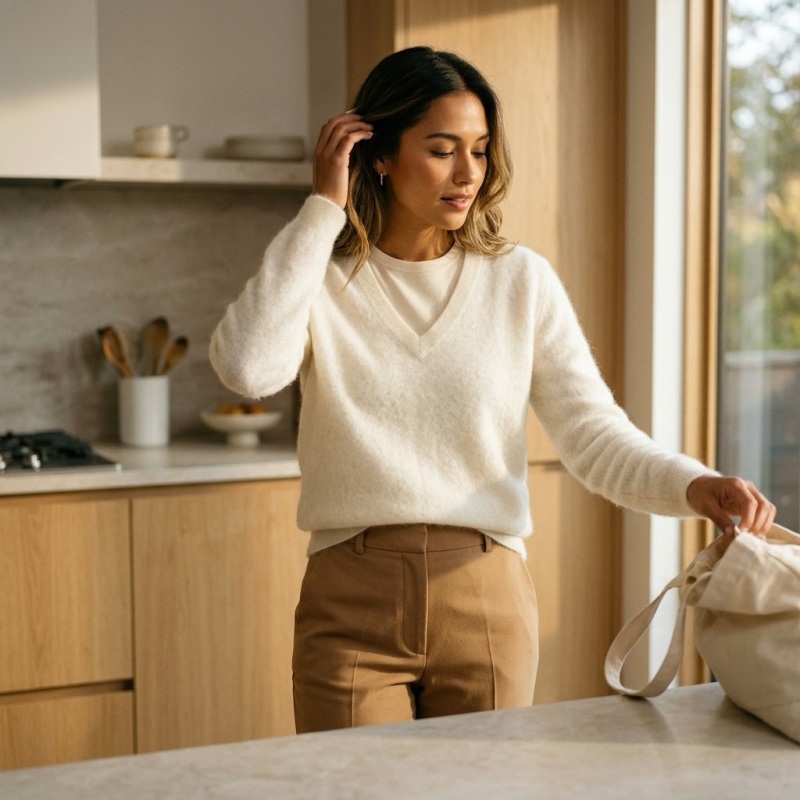 Women's High-End Brushed V-Neck Pure Cashmere Sweater - Image 2