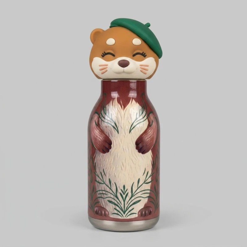 OtterSip Thermal Silicone Lid Insulated Bottle (Brown) - Stainless Steel Vacuum Flask 450ml/16 oz - Main Image