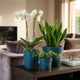 Set of 3 Handmade Blue Textured Ceramic Planters (15/12/9 inches) Breathable Flower Pots thumbnail 3