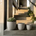 Set of 3 Handmade Ceramic Planters - White Diamond Pattern, 15/12/9 Inch 2