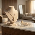 14K Gold Plated Pearl Jewelry Set - Waveform Scalloped Necklace, Ring & Earrings 7
