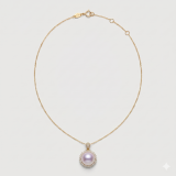 Purple Pearl Double Halo Rhinestone Pendant Necklace, 11.28mm, 19in, 14K Gold Plated thumbnail 1