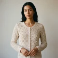 Women's 100% Pure Cashmere Floral Crochet Cardigan with Elegant U-Neck 1