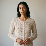 Women's 100% Pure Cashmere Floral Crochet Cardigan with Elegant U-Neck thumbnail 1