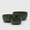 Handmade Glazed Ceramic Planter Set of 3, Hammered Green Garden Pots 1