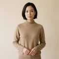 Women's 100% Pure Cashmere Mock Neck Sweater - Camel, Classic Fit 2