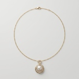 14K Gold Plated Double Loop Rhinestone Pearl Necklace, 9.68mm, 19in thumbnail 1