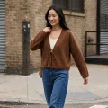 Women's Premium 100% Pure Cashmere Wide Collar Tie-Front Cardigan - Elegant Coffee Brown Luxury Wrap Top 3