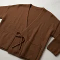 Women's Premium 100% Pure Cashmere Wide Collar Tie-Front Cardigan - Elegant Coffee Brown Luxury Wrap Top 6