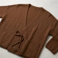 Women's Premium 100% Pure Cashmere Wide Collar Tie-Front Cardigan - Elegant Coffee Brown Luxury Wrap Top 6