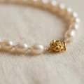 Elegant 17" White Pearl Necklace with Gold-Plated Floral Clasp - 8.2-8.6mm 7
