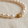Elegant 17" White Pearl Necklace with Gold-Plated Floral Clasp - 8.2-8.6mm 7