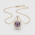 14K Gold Plated Purple Pearl & Crystal Sunburst Pendant Necklace 1